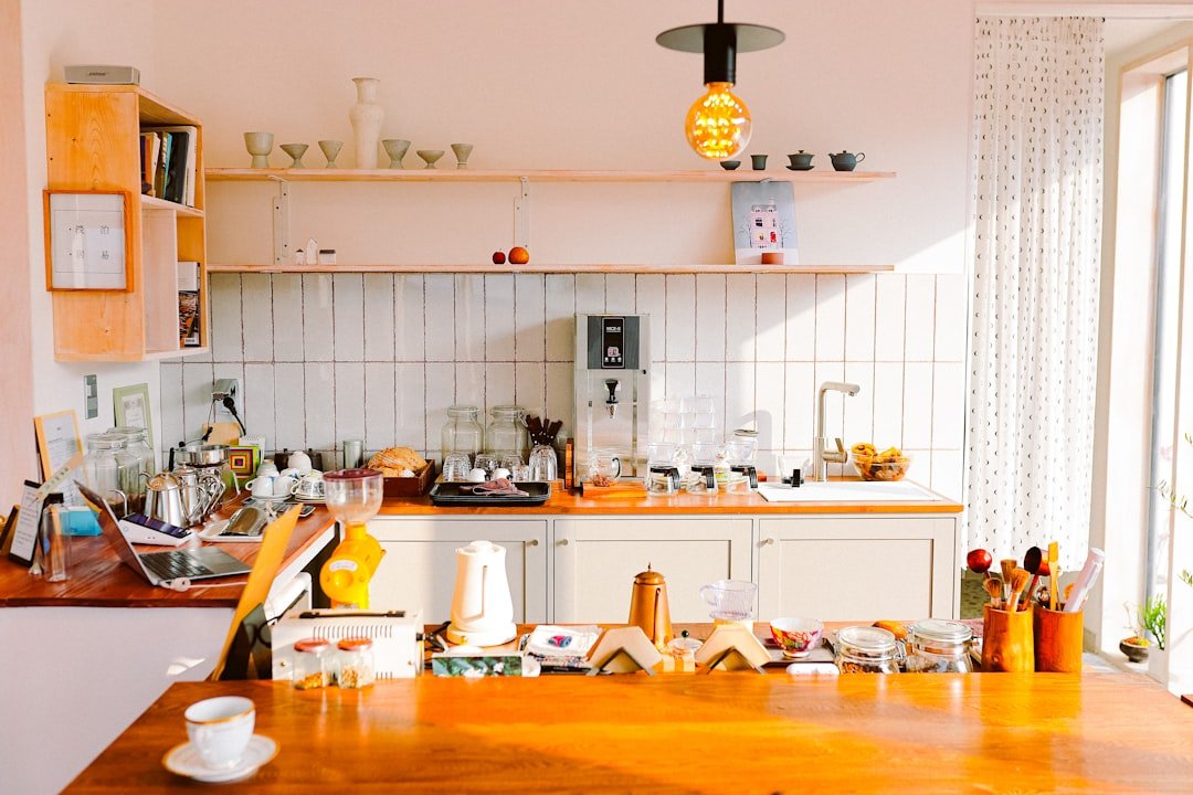 A lived-in shared kitchen with clearly visible work and storage zones.